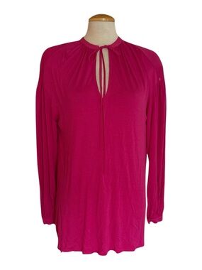 Ralph Lauren Fuchsia Pink Long-Sleeve Keyhole Tie Cruise Tunic